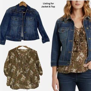 VTG Ralph Lauren Trucker Jean Jacket & Lace-up Peasant Blouse Set PS/XS Boho